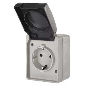 EMOS πρίζα τοίχου A1396, μονή, Schuko, 250V/16A, IP44, γκρι | Εργαλεία | elabstore.gr