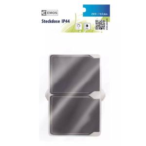 EMOS πρίζα τοίχου A1396.1, διπλή, Schuko, 250V/16A, IP44, γκρι | eLabstore.gr