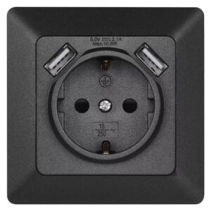 EMOS πρίζα τοίχου A6000.3, 2x USB θύρες, 10.5W, 1x Schuko, 16A, μαύρη | Εργαλεία | elabstore.gr