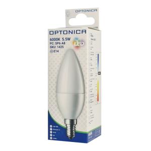 OPTONICA LED λάμπα C37 1425, 5.5W, 6000K, E14, 450lm | Φωτισμός | elabstore.gr
