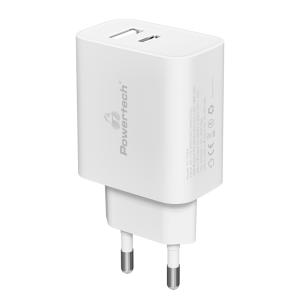POWERTECH φορτιστής τοίχου PT-1044, USB & USB-C, PD QC3.0, 30W, λευκός | Αξεσουάρ κινητών | elabstore.gr