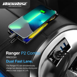 ROCKROSE φορτιστής αυτοκινήτου Ranger P2 με καλώδιο, 2x USB, 12W, μαύρος | Αξεσουάρ κινητών | elabstore.gr