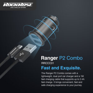 ROCKROSE φορτιστής αυτοκινήτου Ranger P2 με καλώδιο, 2x USB, 12W, μαύρος | Αξεσουάρ κινητών | elabstore.gr