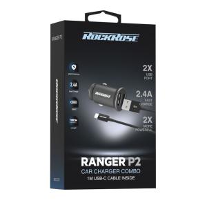 ROCKROSE φορτιστής αυτοκινήτου Ranger P2 με καλώδιο, 2x USB, 12W, μαύρος | Αξεσουάρ κινητών | elabstore.gr