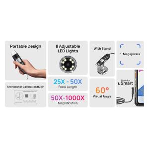 ULEFONE ψηφιακό μικροσκόπιο C01 για uSmart βύσμα, 50x-1000x, 1MP | Αξεσουάρ κινητών | elabstore.gr