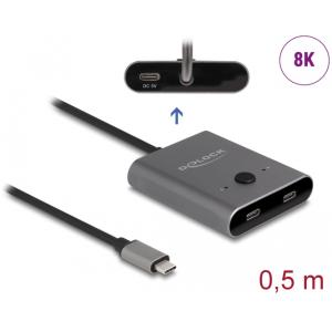 DELOCK USB-C switch 11500, 2 σε 1, bidirectional, 8K, 10Gbps, γκρι | Καλώδια - Αντάπτορες | elabstore.gr