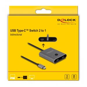 DELOCK USB-C switch 11500, 2 σε 1, bidirectional, 8K, 10Gbps, γκρι | Καλώδια - Αντάπτορες | elabstore.gr