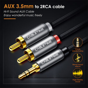 CABLETIME καλώδιο Stereo 3.5mm σε 2x RCA AV314, 1.8m, μαύρο | Καλώδια - Αντάπτορες | elabstore.gr
