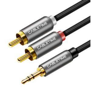 CABLETIME καλώδιο Stereo 3.5mm σε 2x RCA AV314, 1.8m, μαύρο | Καλώδια - Αντάπτορες | elabstore.gr