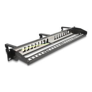 DELOCK Keystone patch panel 66237, 19"/1U, 16x ports, 3x γάντζοι, μαύρο | Εξοπλισμός IT | elabstore.gr