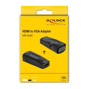 DELOCK αντάπτορας HDMI σε VGA 66560, 1080p/60Hz, μαύρος | Καλώδια - Αντάπτορες | elabstore.gr