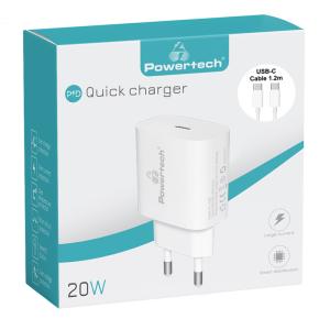 POWERTECH φορτιστής τοίχου & καλώδιο USB-C PT-1039, USB-C, PD, 20W | Αξεσουάρ κινητών | elabstore.gr