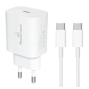 POWERTECH φορτιστής τοίχου & καλώδιο USB-C PT-1039, USB-C, PD, 20W | Αξεσουάρ κινητών | elabstore.gr