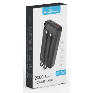 POWERTECH power bank PT-1064 20000mAh, 3x output, PD & QC, 22.5W, μαύρο | Αξεσουάρ κινητών | elabstore.gr