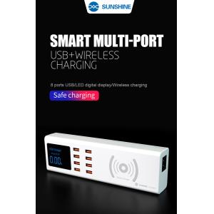 SUNSHINE σταθμός φόρτισης SS-309WD, 8x USB 8A, wireless 10W, λευκός | Αξεσουάρ κινητών | elabstore.gr