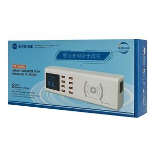 SUNSHINE σταθμός φόρτισης SS-309WD, 8x USB 8A, wireless 10W, λευκός | Αξεσουάρ κινητών | elabstore.gr
