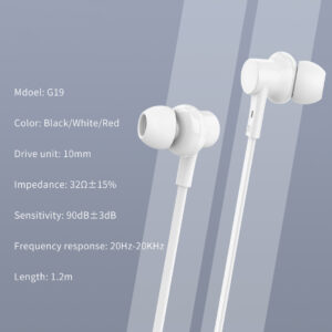 CELEBRAT earphones με μικρόφωνο G19, 3.5mm, 1.2m, λευκά | Αξεσουάρ κινητών | elabstore.gr
