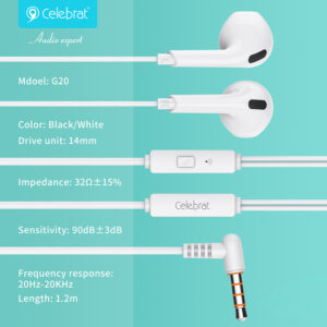CELEBRAT earphones με μικρόφωνο G20, 3.5mm, 1.2m, μαύρα | Αξεσουάρ κινητών | elabstore.gr