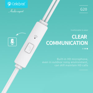 CELEBRAT earphones με μικρόφωνο G20, 3.5mm, 1.2m, λευκά | Αξεσουάρ κινητών | elabstore.gr