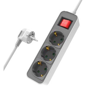 POWERTECH πολύπριζο ασφαλείας PT-1055, 3x schuko, 16A, 1.4m, λευκό | Τροφοδοσία Ρεύματος | elabstore.gr