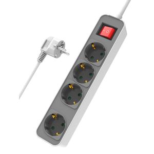 POWERTECH πολύπριζο ασφαλείας PT-1056, 4x schuko, 16A, 1.4m, λευκό | Τροφοδοσία Ρεύματος | elabstore.gr