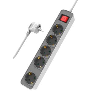 POWERTECH πολύπριζο ασφαλείας PT-1057, 5x schuko, 16A, 1.4m, λευκό | Τροφοδοσία Ρεύματος | elabstore.gr