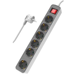 POWERTECH πολύπριζο ασφαλείας PT-1058, 6x schuko, 16A, 1.4m, λευκό | Τροφοδοσία Ρεύματος | elabstore.gr