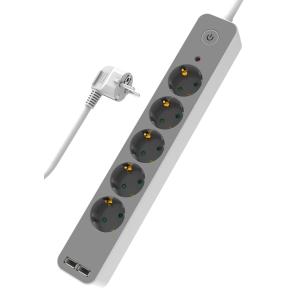 POWERTECH πολύπριζο ασφαλείας PT-1059 5x schuko/2x USB, 16A, 1.4m, λευκό | Τροφοδοσία Ρεύματος | elabstore.gr