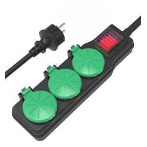 POWERTECH πολύπριζο PT-1070, 3x schuko, IP44, 16A, 1.5m, μαύρο | Τροφοδοσία Ρεύματος | elabstore.gr