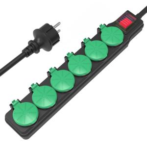 POWERTECH πολύπριζο PT-1071, 6x schuko, IP44, 16A, 1.5m, μαύρο | Τροφοδοσία Ρεύματος | elabstore.gr