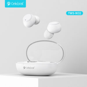 CELEBRAT earphones με θήκη φόρτισης TWS-W32, True Wireless, λευκά | Αξεσουάρ κινητών | elabstore.gr