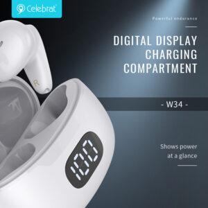 CELEBRAT earphones με θήκη φόρτισης TWS-W34, True Wireless, μαύρα | Αξεσουάρ κινητών | elabstore.gr