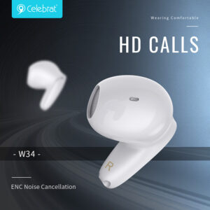 CELEBRAT earphones με θήκη φόρτισης TWS-W34, True Wireless, μαύρα | Αξεσουάρ κινητών | elabstore.gr