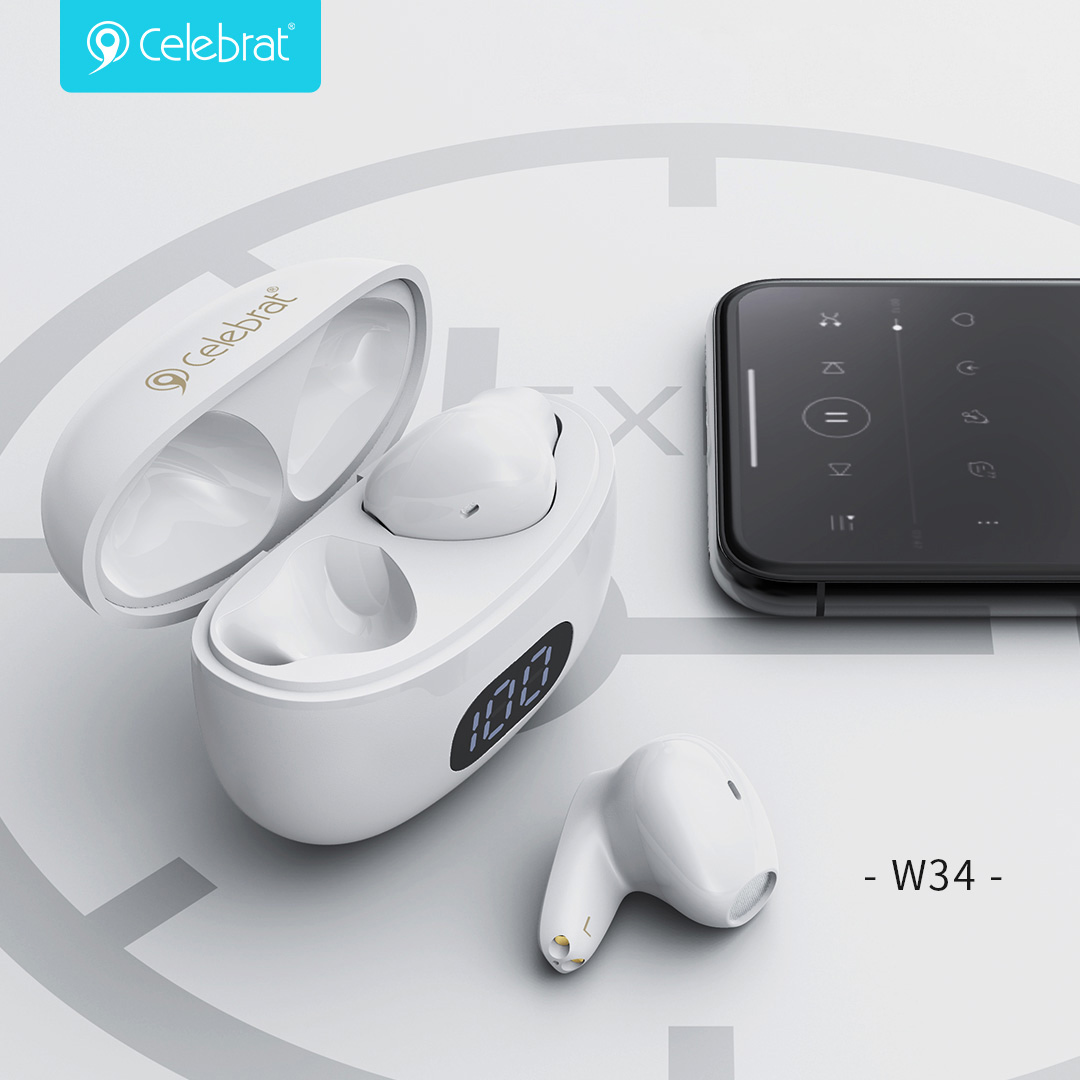CELEBRAT earphones με θήκη φόρτισης TWS-W34, True Wireless, λευκά | eLabstore.gr CELEBRAT earphones με θήκη φόρτισης TWS-W34, True Wireless, λευκά | Αξεσουάρ κινητών | elabstore.gr