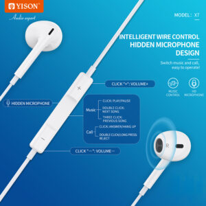 YISON earphones με μικρόφωνο X7, Lightning, 1.2m, λευκά | Αξεσουάρ κινητών | elabstore.gr