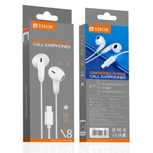 YISON earphones με μικρόφωνο X8, USB-C, 13mm, 1.2m, λευκά | Αξεσουάρ κινητών | elabstore.gr