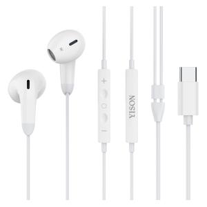 YISON earphones με μικρόφωνο X8, USB-C, 13mm, 1.2m, λευκά | Αξεσουάρ κινητών | elabstore.gr