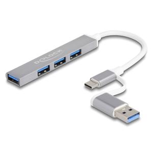 DELOCK USB hub 64214, 4x USB θύρες, USB & USB-C σύνδεση, γκρι | Συνοδευτικά PC | elabstore.gr