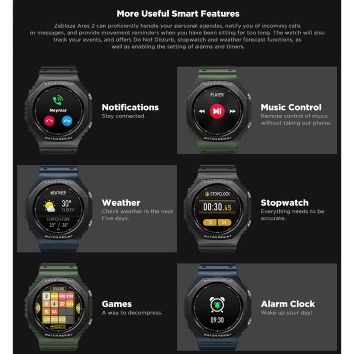 ZEBLAZE smartwatch Ares 2, 1.09", heart rate, 5 ATM, πράσινο | eLabstore.gr ZEBLAZE smartwatch Ares 2, 1.09", heart rate, 5 ATM, πράσινο | Mobile Συσκευές | elabstore.gr