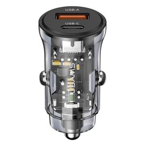 USAMS φορτιστής αυτοκινήτου US-CC164, USB & USB-C, 30W, μαύρος | Αξεσουάρ κινητών | elabstore.gr