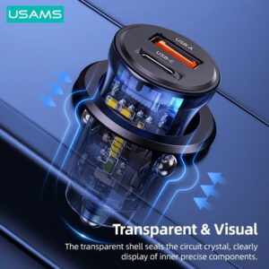 USAMS φορτιστής αυτοκινήτου US-CC164, USB & USB-C, 30W, μπλε | Αξεσουάρ κινητών | elabstore.gr