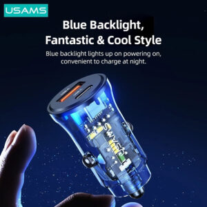 USAMS φορτιστής αυτοκινήτου US-CC164, USB & USB-C, 30W, μπλε | Αξεσουάρ κινητών | elabstore.gr
