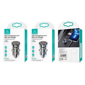 USAMS φορτιστής αυτοκινήτου US-CC164, USB & USB-C, 30W, μπλε | Αξεσουάρ κινητών | elabstore.gr