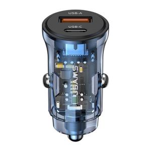 USAMS φορτιστής αυτοκινήτου US-CC164, USB & USB-C, 30W, μπλε | Αξεσουάρ κινητών | elabstore.gr