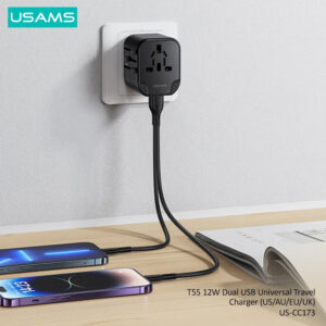 USAMS φορτιστής/αντάπτορας πρίζας US-CC173 2x USB, universal, 12W, μαύρο | Αξεσουάρ κινητών | elabstore.gr