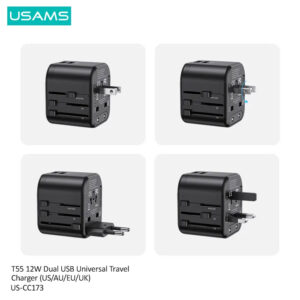 USAMS φορτιστής/αντάπτορας πρίζας US-CC173 2x USB, universal, 12W, μαύρο | Αξεσουάρ κινητών | elabstore.gr