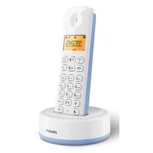PHILIPS ασύρματο τηλέφωνο D1601S-34, με ελληνικό μενού, λευκό-μπλε | Τηλεφωνία | elabstore.gr