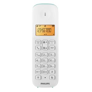 PHILIPS ασύρματο τηλέφωνο D1601T-34, με ελληνικό μενού, λευκό-πράσινο | Τηλεφωνία | elabstore.gr