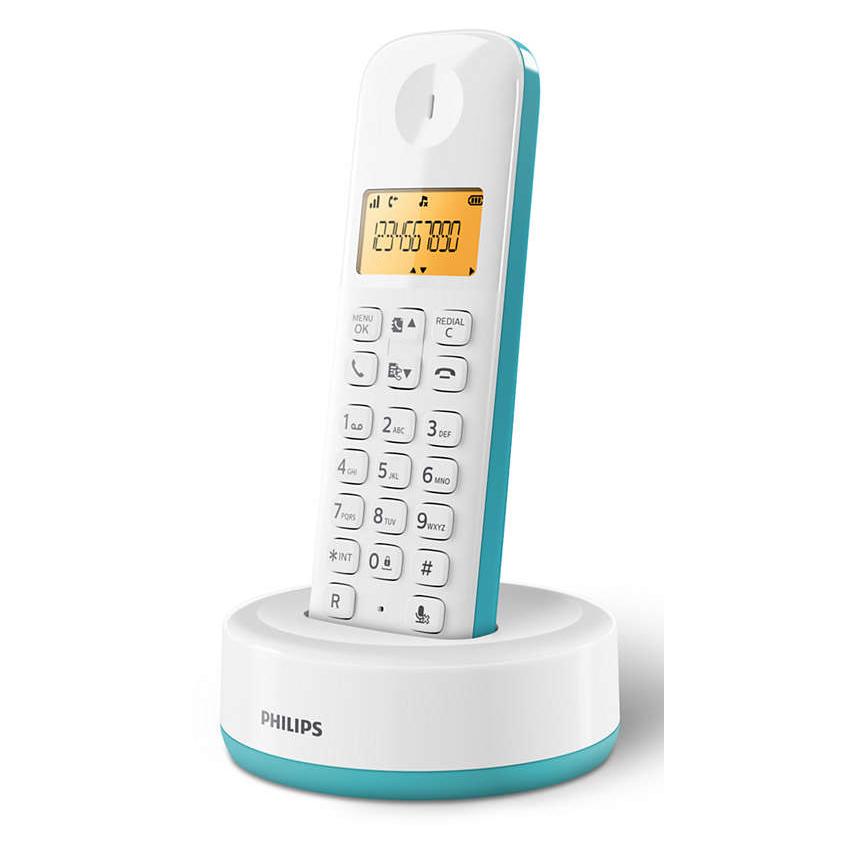 PHILIPS ασύρματο τηλέφωνο D1601T-34, με ελληνικό μενού, λευκό-πράσινο | Τηλεφωνία | elabstore.gr