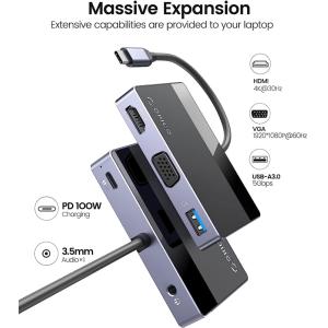 ORICO docking station DM-5P, USB/USB-C/HDMI/VGA/3.5mm, 4K, 100W, μαύρο | Συνοδευτικά PC | elabstore.gr